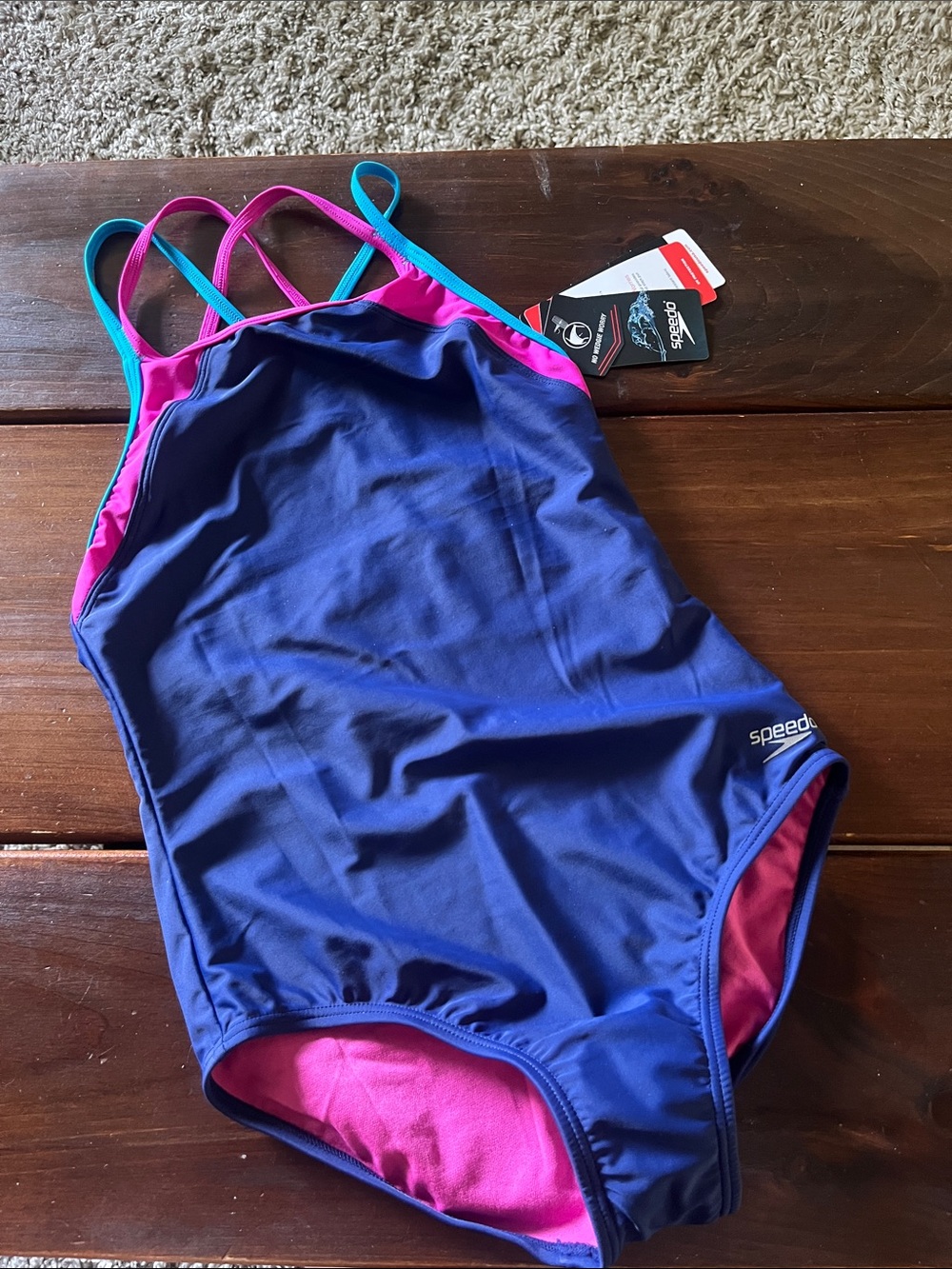 Speedo Blue with Pink & Teal Trim Girls' One-Piece Swimsuit